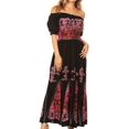 thumbnail image 1 of Sakkas Batik Fleur De Lis Embroidered Peasant Dress - Black / Pink - One Size, 1 of 4