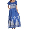 thumbnail image 1 of Sakkas Batik Fleur De Lis Embroidered Peasant Dress - Royal Blue - One Size, 1 of 4