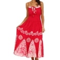 thumbnail image 1 of Sakkas Batik Triangle Smocked Empire Waist Dress - Raspberry - One Size, 1 of 4
