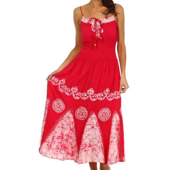 Sakkas Batik Triangle Smocked Empire Waist Dress - Raspberry - One Size