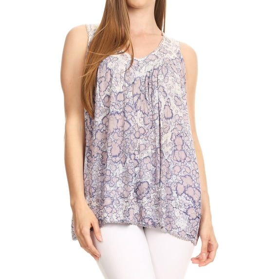 Sakkas Bohemian Summer Sleeveless Blouse - Purple - One Size