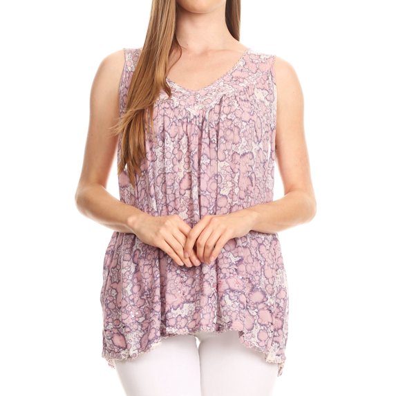 Sakkas Bohemian Summer Sleeveless Blouse - Violet - One Size