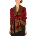 thumbnail image 1 of Sakkas Border Pattern Layered Reversible Woven Pashmina Shawl Scarf Wrap Stole - Red - One Size, 1 of 4