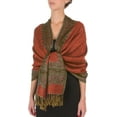 thumbnail image 1 of Sakkas Border Pattern Layered Reversible Woven Pashmina Shawl Scarf Wrap Stole - Tangerine - One Size, 1 of 4
