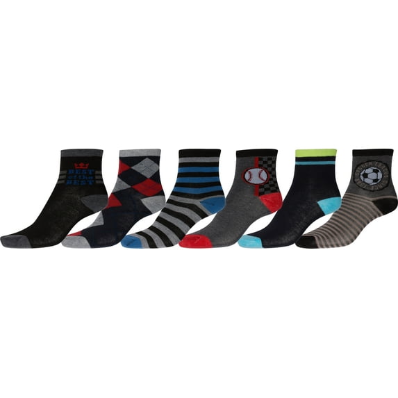Sakkas Boy's Playful Pattern Assorted Crew Socks 6-Pack - Basic Assortment - 6-8