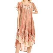 Sakkas Bree Long Embroidered Cap Sleeve Marbled Dress - Burnt Sienna - One Size Regular