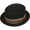 thumbnail image 1 of Sakkas Buster Patterned Band Wool Porkpie Hat- Black - Large, 1 of 1