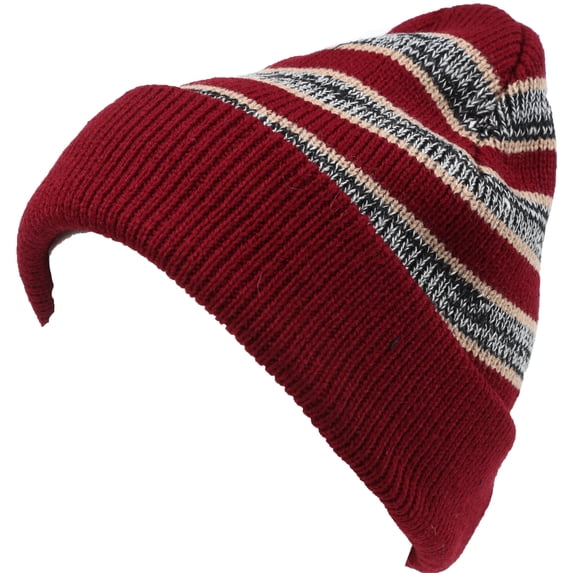 Sakkas Cabbey Mid Weight Striped Multi Colored Ribbed Knit Unisex Beanie Hat - Burgundy - OS