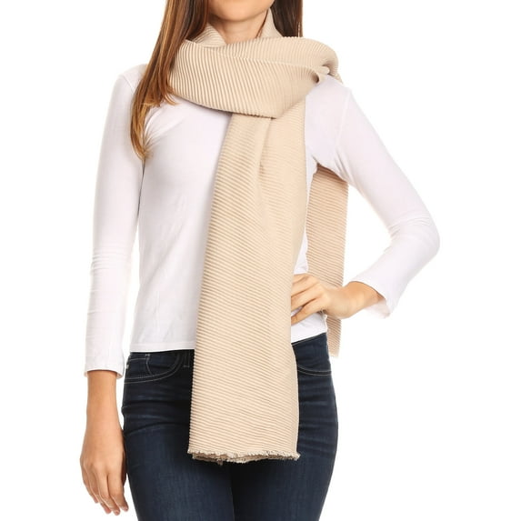 Sakkas Cara Pleated Crinkle Soft and Warm Shawl/ Wrap/ Stole - Beige - One Size Regular