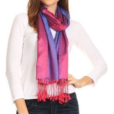 Sakkas Carine Reversible Soft Solid Slight Shimmer Pashmina/ Shawl/ Wrap/ Stole - Pink/blue - One Size Regular