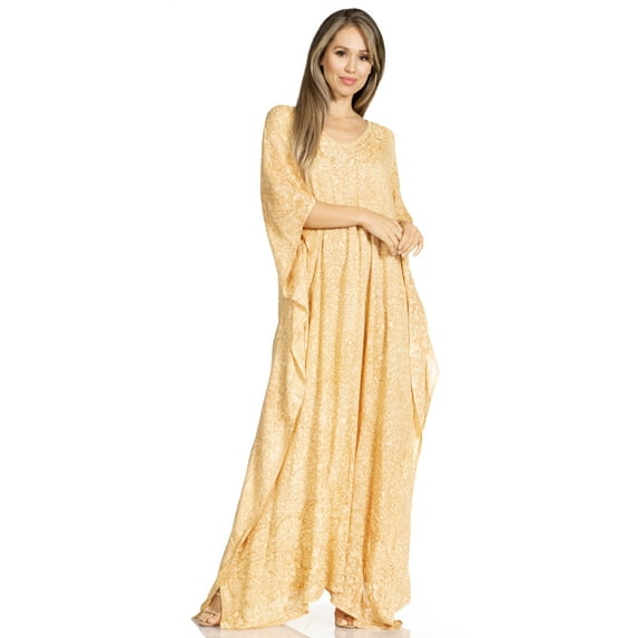 Sakkas Catia Women's Boho Casual Long Maxi Caftan Dress Kaftan Cover-up LougeWear - 20-Sand - One Size