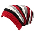 thumbnail image 1 of Sakkas Ceelo Long Tall Slouchy Unisex Striped Ribbed Kint Adjustable Beanie Hat - Red / Grey - OS, 1 of 1