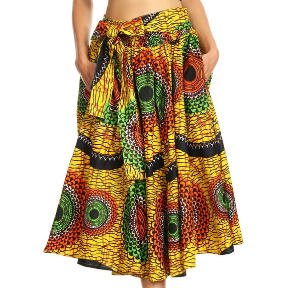 Sakkas Celine African Dutch Ankara Wax Print Full Circle Skirt - 527-YellowMulti - One Size Regular