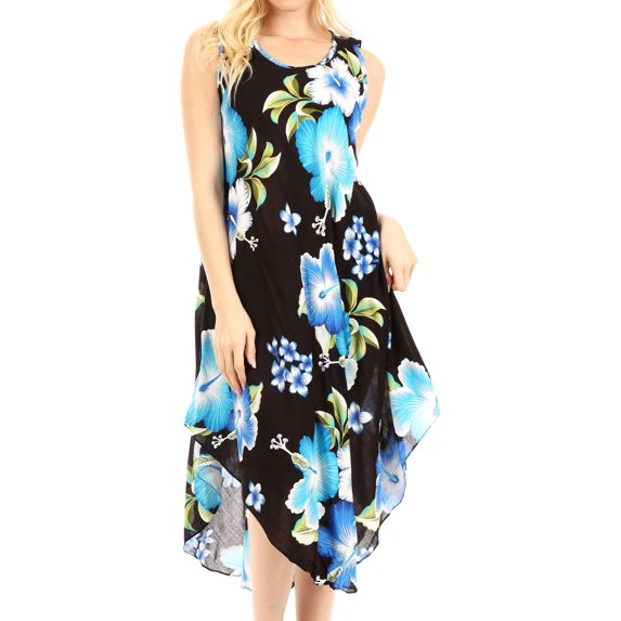 Sakkas Clara Women's Casual Summer Sleeveless Sundress Loose Floral Print Dress - B-Blue - One Size