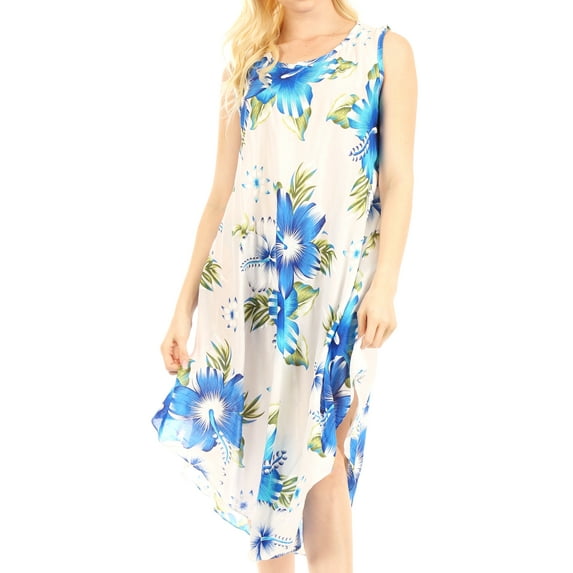 Sakkas Clara Women's Casual Summer Sleeveless Sundress Loose Floral Print Dress - W-Blue - One Size