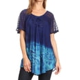 thumbnail image 1 of Sakkas Clarice Petite Raglan Lace Up Tie Dye Blouse with Embroidery and Sequins - Blue - Plus Size, 1 of 5