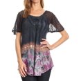 thumbnail image 1 of Sakkas Clarice Petite Raglan Lace Up Tie Dye Blouse with Embroidery and Sequins - Navy - Plus Size, 1 of 5