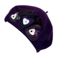 thumbnail image 1 of Sakkas Classic Wool Warm Thick French Beret / Winter Hat - Patchwork Hearts - Eggplant - One Size, 1 of 1