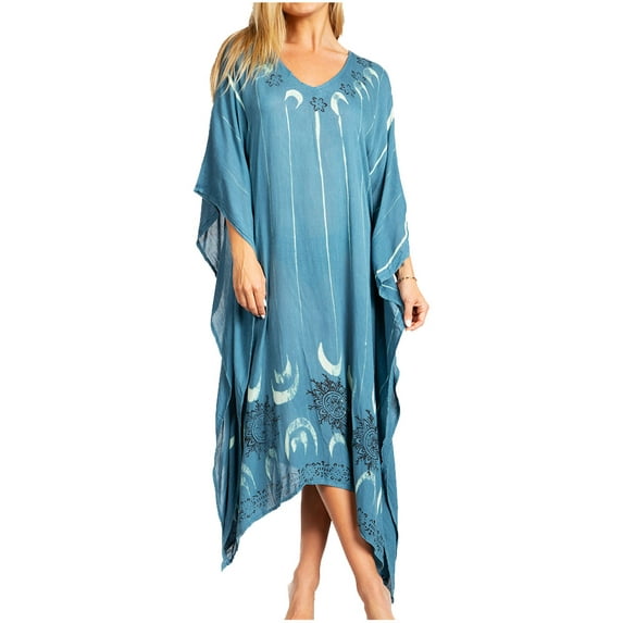 Sakkas Clementine Third Women's Tie Dye Caftan Dress/Cover Up Beach Kaftan Summer - 41-Teal - One Size