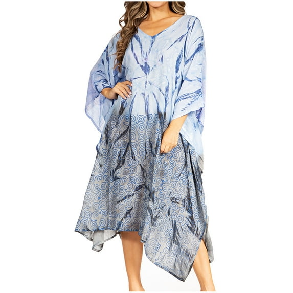Sakkas Clementine Third Women's Tie Dye Caftan Dress/Cover Up Beach Kaftan Summer - 44-BlueBlack - One Size