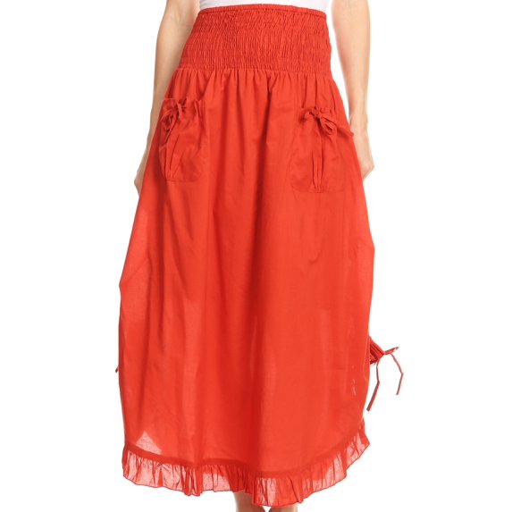 Sakkas Coco Long Cotton Ruffle Skirt with Pockets and Elastic Waistband - Rust - One Size Regular