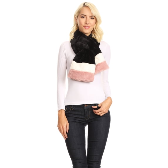 Sakkas Colette Faux Mink Warm Winter Soft Luxurious KeyHole Scarf - 1784-black - One Size Regular