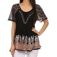 thumbnail image 1 of Sakkas Cora Relaxed Fit Batik Design Embroidery Cap Sleeves Blouse / Top - Black / Beige - One Size, 1 of 5