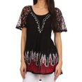thumbnail image 1 of Sakkas Cora Relaxed Fit Batik Design Embroidery Cap Sleeves Blouse / Top - Black / Red - Plus Size, 1 of 5