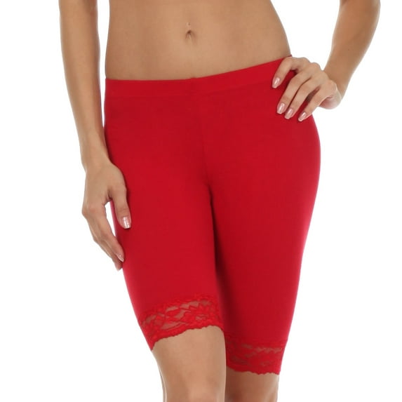Sakkas Cotton Blend Lace Trim Stretch Bike Shorts - Made in USA - Red - Small
