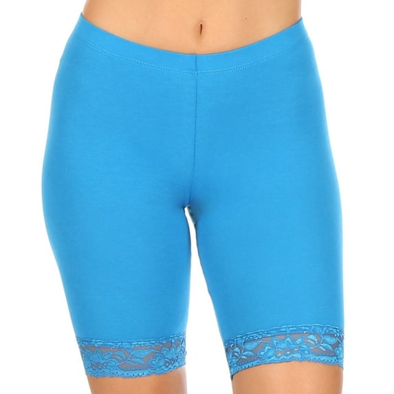 Sakkas Cotton Blend Lace Trim Stretch Bike Shorts - Made in USA - Turquoise - Medium