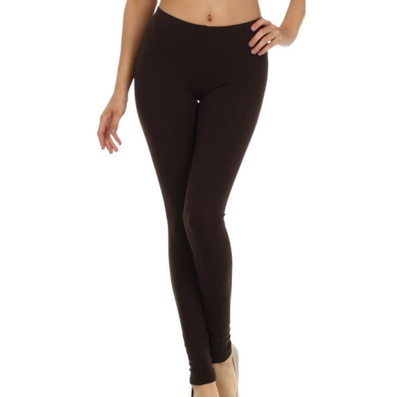 Sakkas Cotton Blend Solid Color Footless Stretch Leggings - Made in USA - Solid Brown - Medium