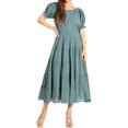 thumbnail image 1 of Sakkas Cotton Crepe Smocked Peasant Gypsy Boho Renaissance Mid Length Dress - A-Teal - One Size, 1 of 5