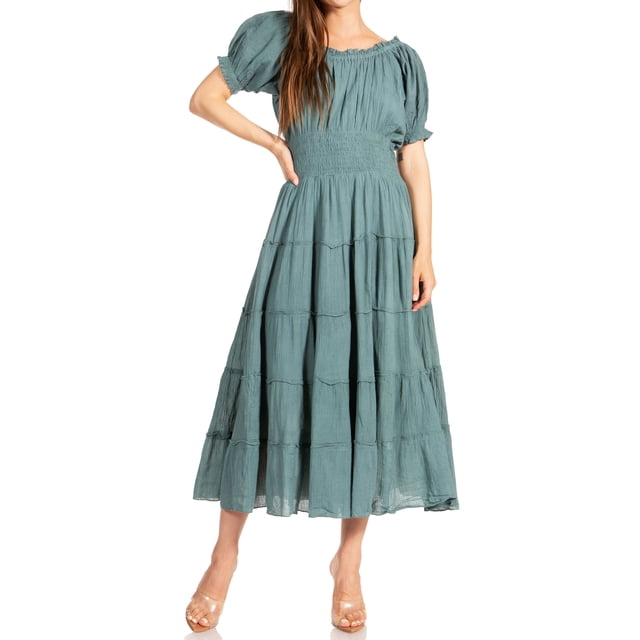 Sakkas Bohemian Summer Beach Cotton Crepe Smocked Peasant Gypsy ...
