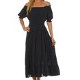 thumbnail image 1 of Sakkas Cotton Crepe Smocked Peasant Gypsy Boho Renaissance Mid Length Dress - Black - One Size, 1 of 4