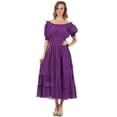 thumbnail image 1 of Sakkas Cotton Crepe Smocked Peasant Gypsy Boho Renaissance Mid Length Dress - Purple - One Size, 1 of 4