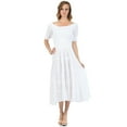 thumbnail image 1 of Sakkas Cotton Crepe Smocked Peasant Gypsy Boho Renaissance Mid Length Dress - White - One Size, 1 of 4