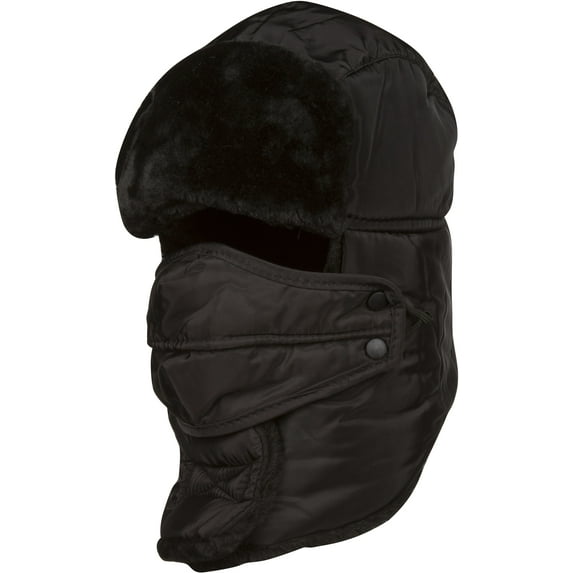 Sakkas Dab Unisex Faux Fur Chin Strap Removable Face Mask Winter Cold Trooper Hat - 2-Black - One Size Regular