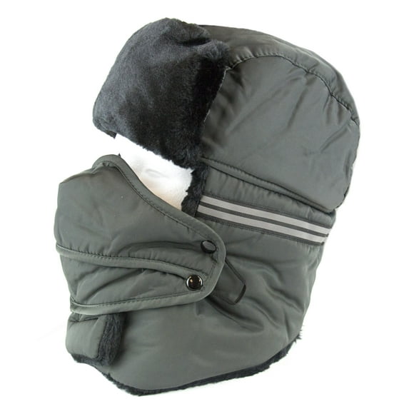 Sakkas Dab Unisex Faux Fur Chin Strap Removable Face Mask Winter Cold Trooper Hat - 3-Grey - One Size Regular