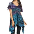 thumbnail image 1 of Sakkas Daniela Womens Short Sleeves Loose Tie Dye Blouse Top Tunic Asymmetrical - Teal - One Size Plus, 1 of 5