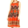 thumbnail image 1 of Sakkas Darcia Women's Casual Summer Cocktail Elastic Stretchy Dashiki Print Dress - Orange - One Size, 1 of 5