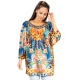 thumbnail image 1 of Sakkas Darsy Women's Pirate Boho Loose Floral Print Top Blouse Long Sleeve Trendy - 561-Blue - L/XL, 1 of 5