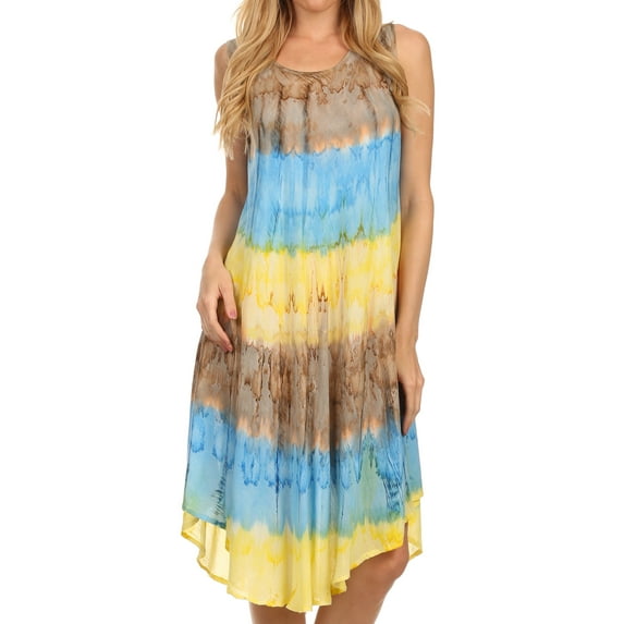 Sakkas Desert Sun Caftan Dress / Cover Up - Brown / Blue - One Size