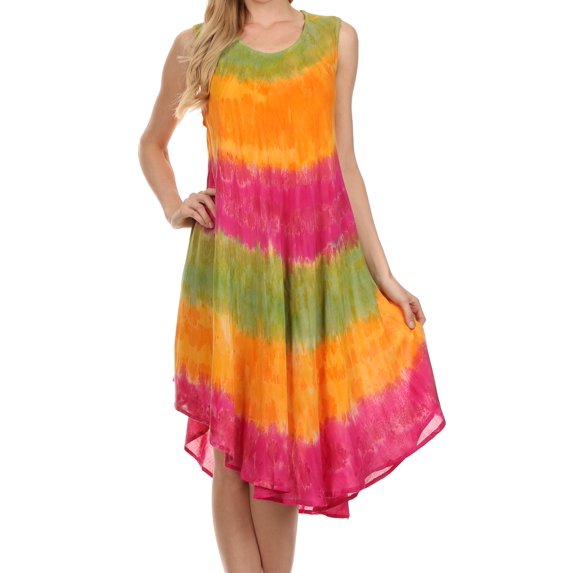 Sakkas Desert Sun Caftan Dress / Cover Up - Green / Orange - One Size