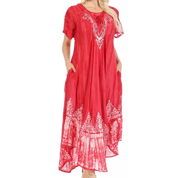 Sakkas Devora Women's Maxi NightGown Caftan Kaftan Dress Tie Dye Batik & Corset - Blush - One Size Regular