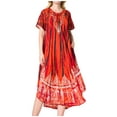 thumbnail image 1 of Sakkas Devora Women's Maxi NightGown Caftan Kaftan Dress Tie Dye Batik & Corset - Red-burg - One Size Regular, 1 of 5