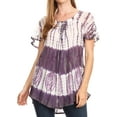 thumbnail image 1 of Sakkas Donna Women's Casual Lace Short Sleeve Tie Dye Corset Loose Top Blouse - 19202-Violet - Plus Size, 1 of 5