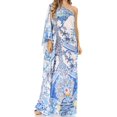 thumbnail image 1 of Sakkas Dora Women's One Shoulder Short Sleeve Casual Elegant Maxi Dress with Print - 428 - One Size Regular, 1 of 5