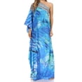 thumbnail image 1 of Sakkas Dora Women's One Shoulder Short Sleeve Casual Elegant Maxi Dress with Print - LVB235-Blue - One Size Regular, 1 of 5
