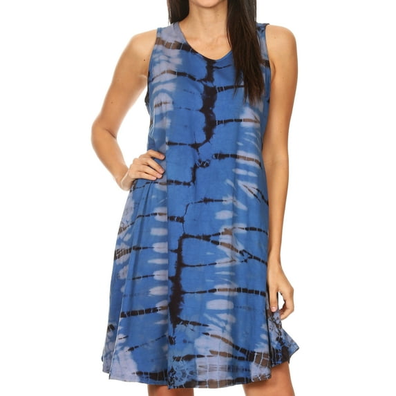 Sakkas Dora Women's Sleeveless Knit Loose Casual Shift Print Tank Dress Sundress - Blue - One Size Regular