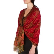Sakkas Double Layer Jacquard Paisley Pashmina Shawl / Wrap / Stole - Red - One Size